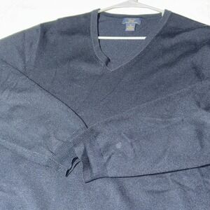 Brooks Brothers 346 Sweater Mens XL Black Fine Italian Merino Wool V Neck Casual